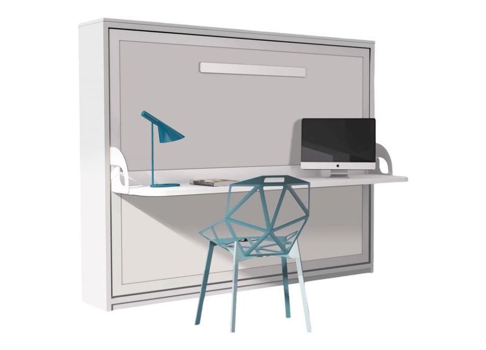 Lit escamotable avec bureau 90x190 chêne blanchi P 35 Kinoa - Photo n°1