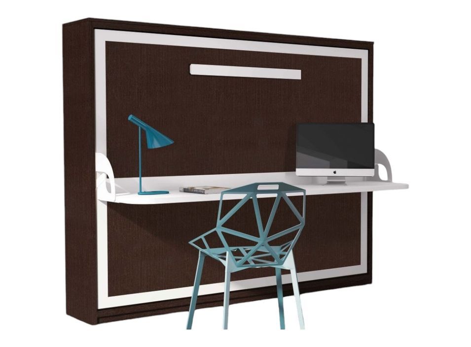 Lit escamotable avec bureau 90x190 chocolat P 35 Kinoa - Photo n°1