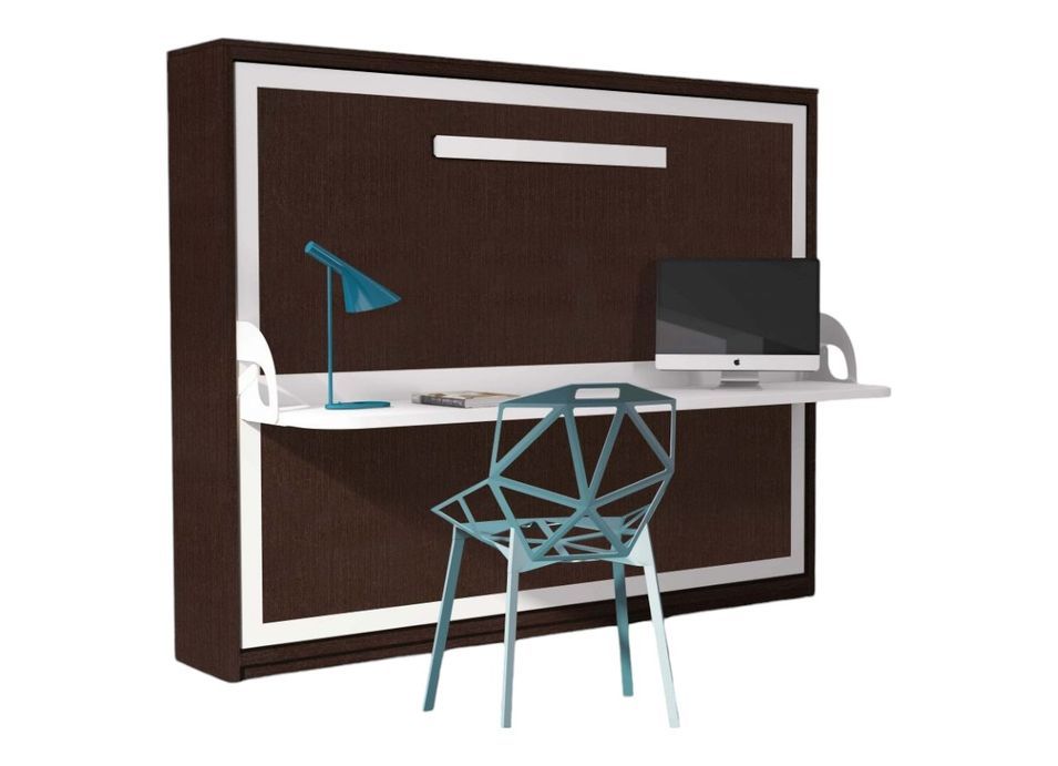 Lit escamotable avec bureau 90x200 chocolat P 35 Kinoa - Photo n°1