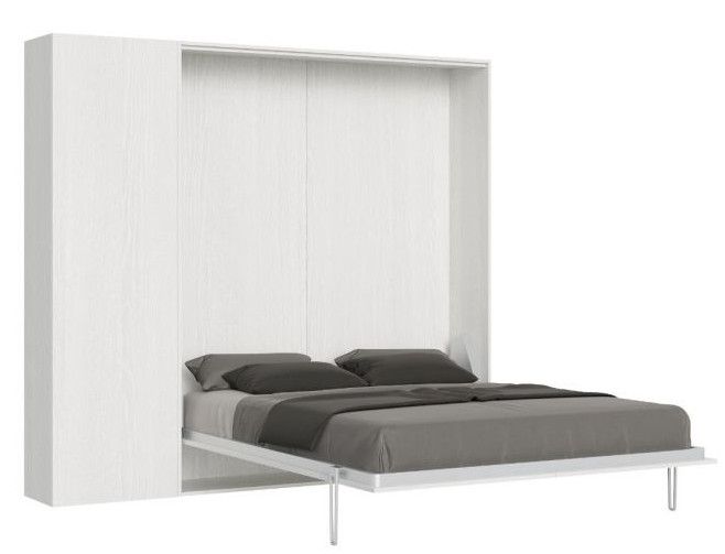 Lit escamotable avec colonne de rangement bois frêne blanc kanto 140x190 cm - Photo n°1