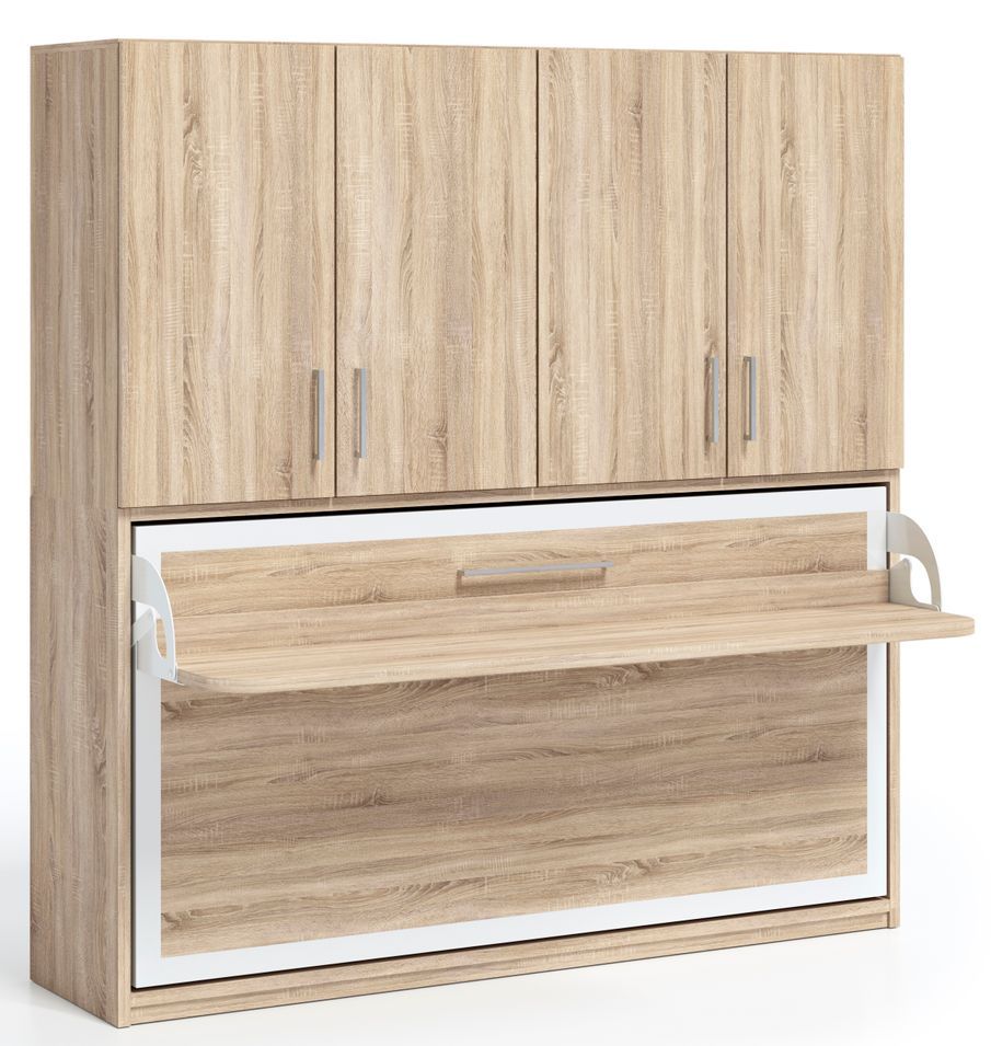 Lit escamotable horizontal 140x190 bureau et armoire 4 portes Spako - Photo n°1