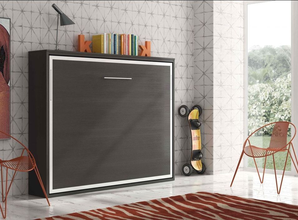 Lit escamotable horizontal 160x200 cm chocolat Valok - Photo n°1