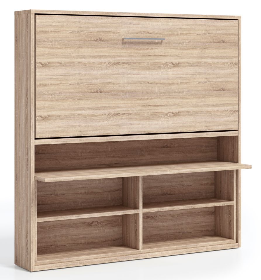 Lit escamotable horizontal 90x180 cm avec rangement et bureau Laura - Photo n°1