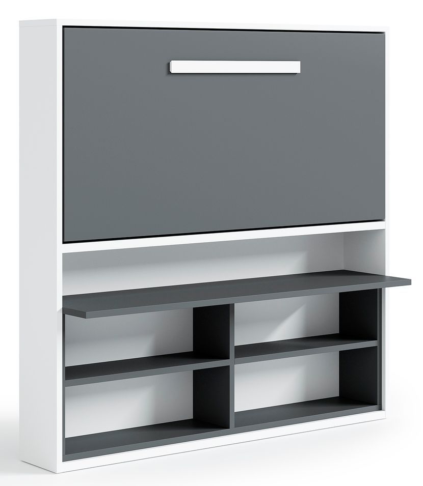 Lit escamotable horizontal 90x180 cm avec rangement et bureau Laura - Photo n°1