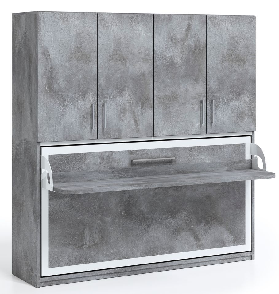 Lit escamotable horizontal 90x190 bureau et armoire 4 portes Spako - Photo n°1