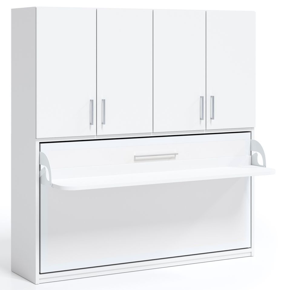 Lit escamotable horizontal 90x190 bureau et armoire 4 portes Spako - Photo n°1