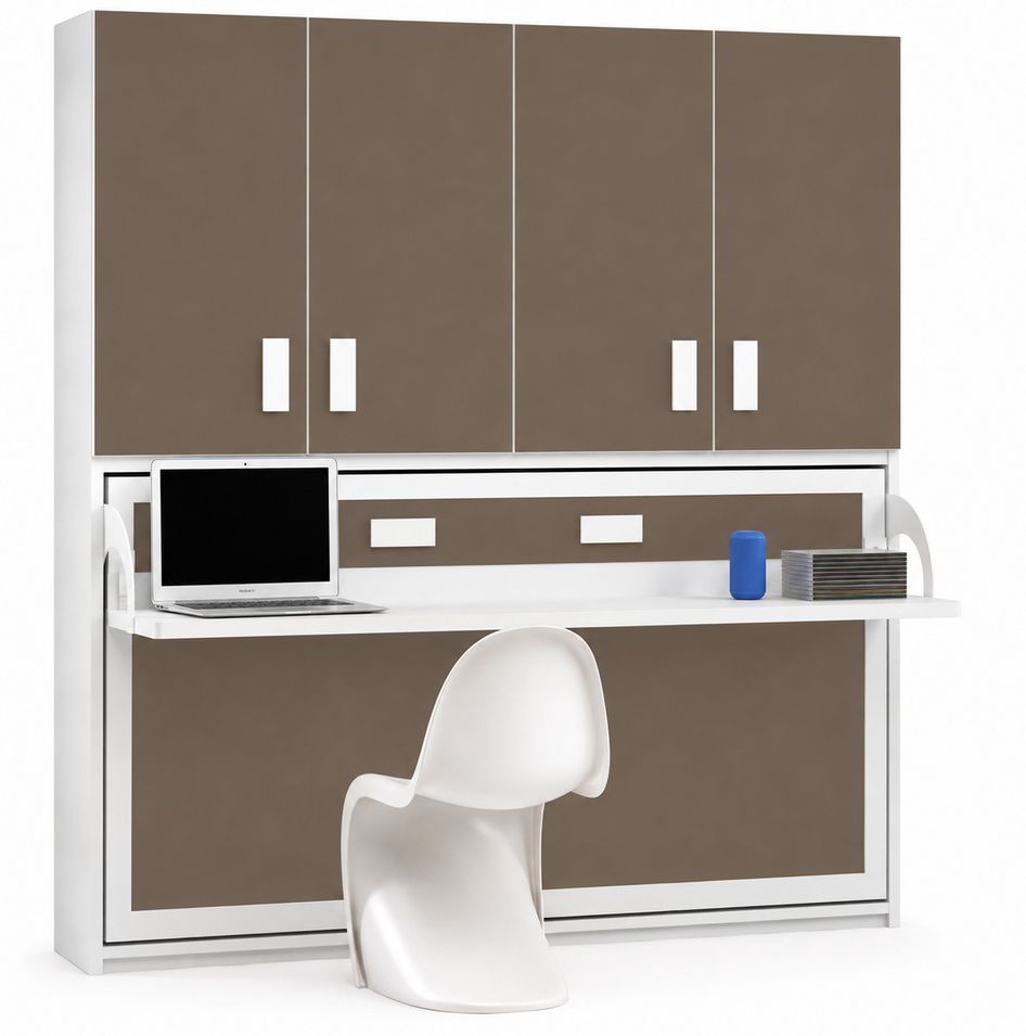 Lit escamotable horizontal avec bureau et armoire MIKO - Profondeur 34,5 cm - Photo n°1