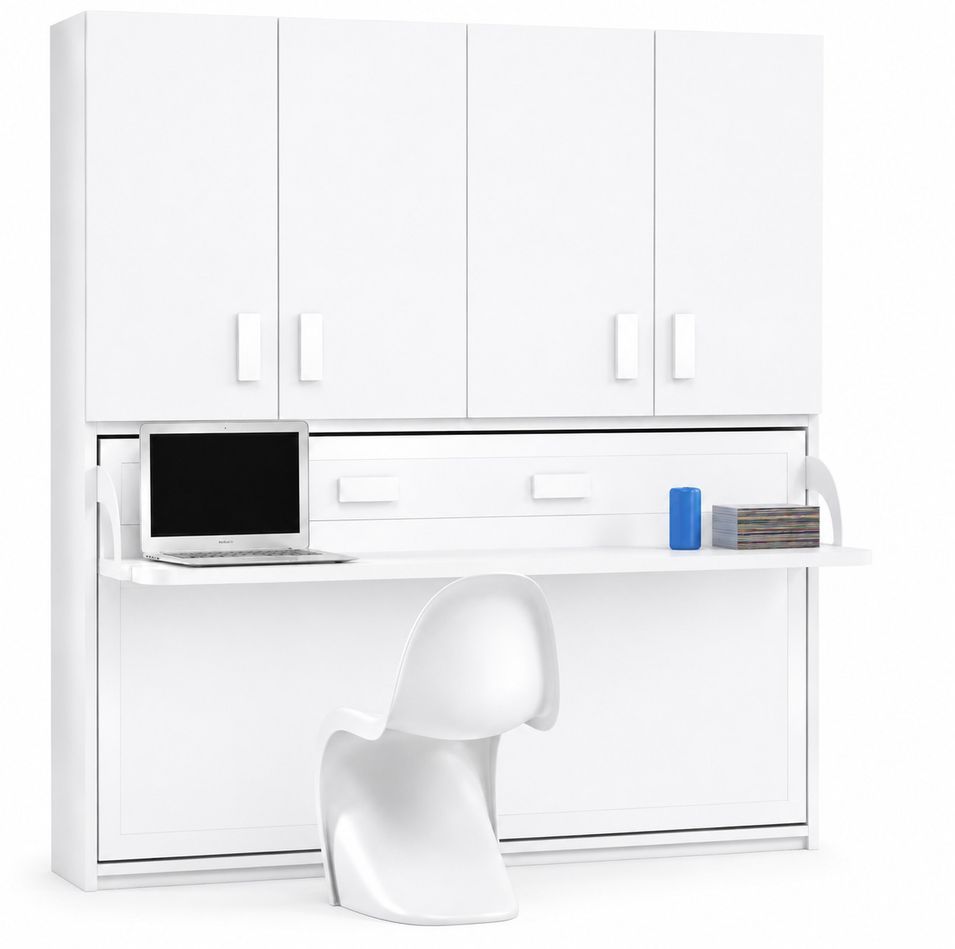 Lit escamotable horizontal avec bureau et armoire MIKO - Profondeur 34,5 cm - Photo n°1