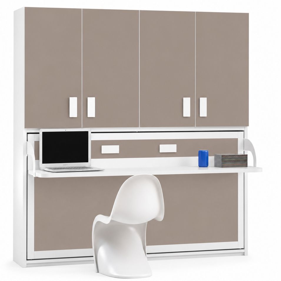 Lit escamotable horizontal avec bureau et armoire MIKO - Profondeur 34,5 cm - Photo n°1