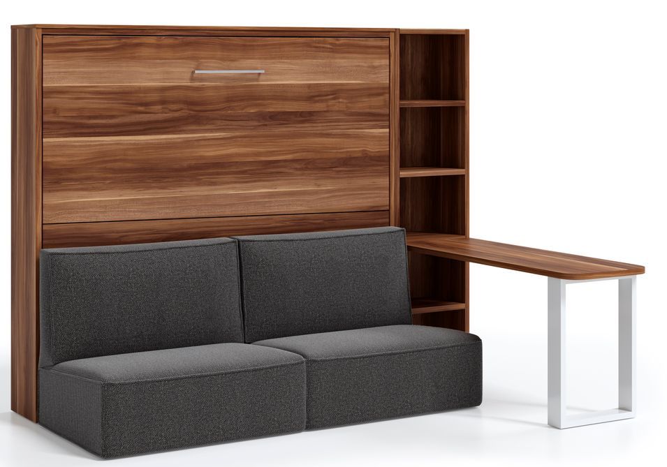 Lit escamotable horizontal avec canapé etagere et bureau Prolok 160x200 - Photo n°1