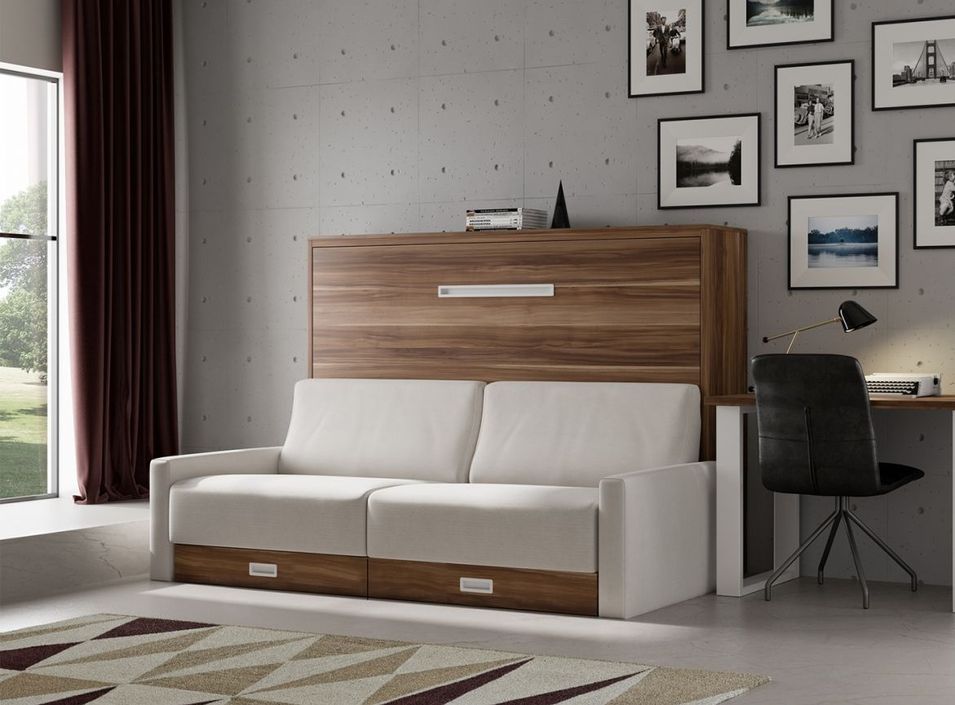 Lit escamotable horizontal avec canapé tissu Vetal 140x200 cm - Photo n°1