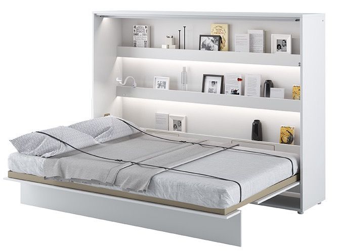 Lit escamotable horizontal avec étagères blanc brillant Noby 140x200 cm - Photo n°1