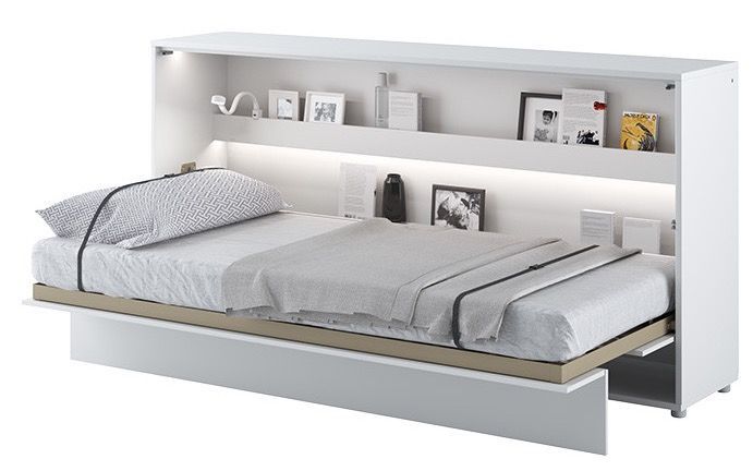 Lit escamotable horizontal avec étagères blanc brillant Noby 90x200 cm - Photo n°1