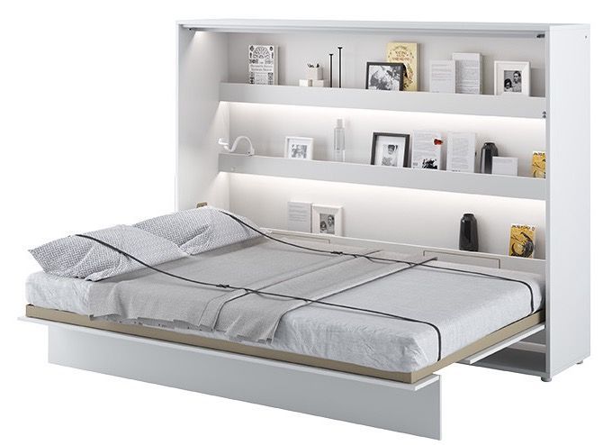 Lit escamotable horizontal avec étagères blanc mat Noby 120x200 cm - Photo n°1