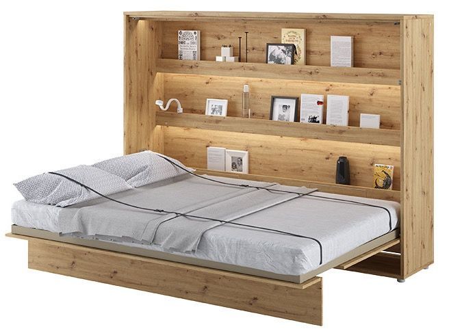 Lit escamotable horizontal avec étagères chêne artisan Noby 120x200 cm - Photo n°1