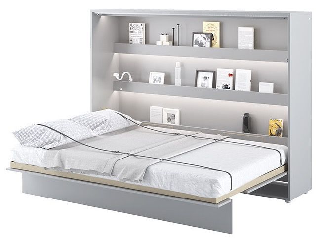 Lit escamotable horizontal avec étagères gris mat Noby 120x200 cm - Photo n°1