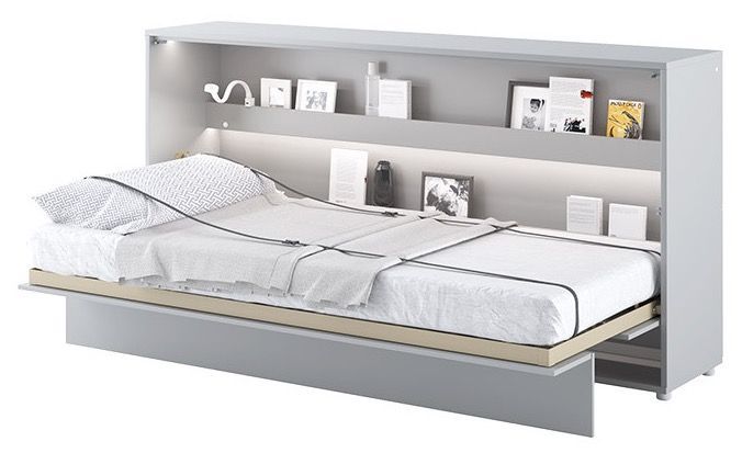 Lit escamotable horizontal avec étagères gris mat Noby 90x200 cm - Photo n°1