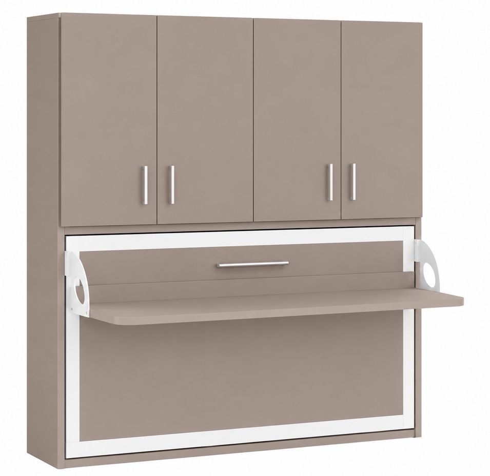 Lit escamotable horizontal bureau et armoire 4 portes SPAKO - Robustesse renforcée - Photo n°1