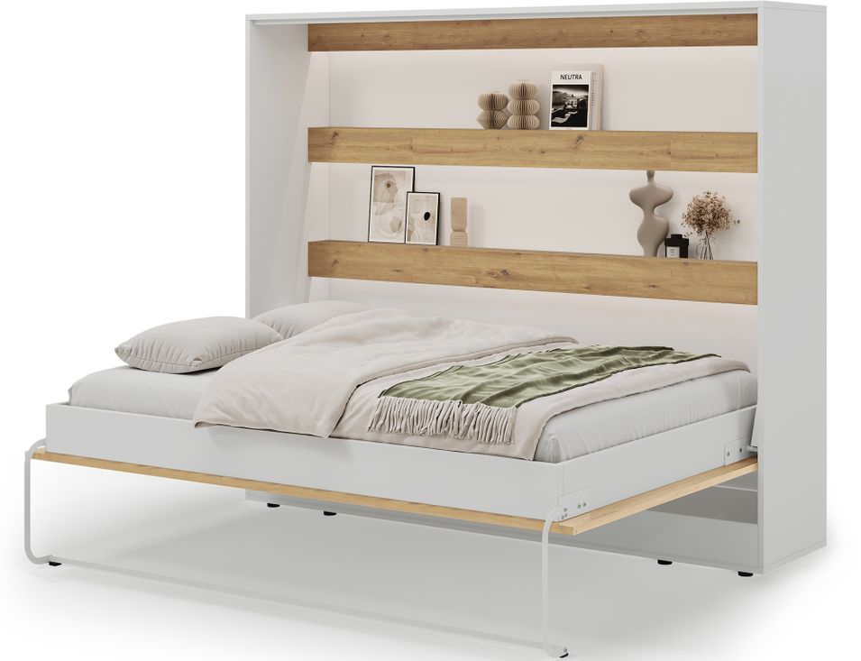 Lit escamotable horizontal DIVO avec bibliothèque et éclairage LED – Une solution gain de place haut de gamme - Photo n°1