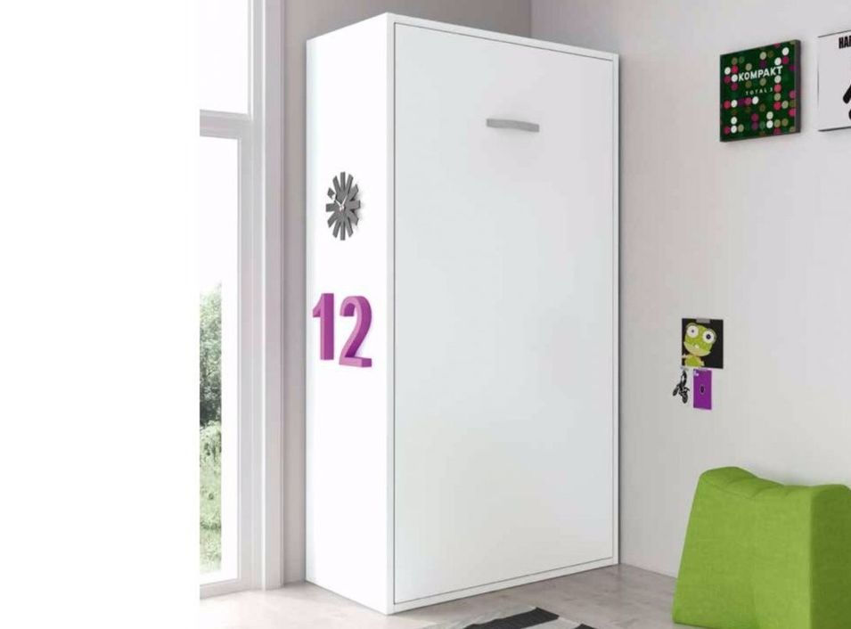 Lit escamotable superposé 2 couchages 90x190 cm blanc satiné Liker - Photo n°1