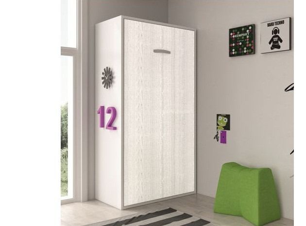 Lit escamotable superposé 2 couchages 90x190 cm chêne blanc Liker - Photo n°1