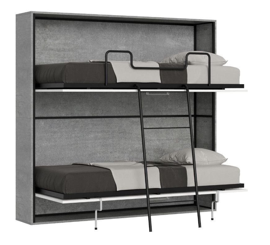 Lit escamotable superposé gris ciment horizontal 2 couchages 85x185 cm Bounto - Photo n°1