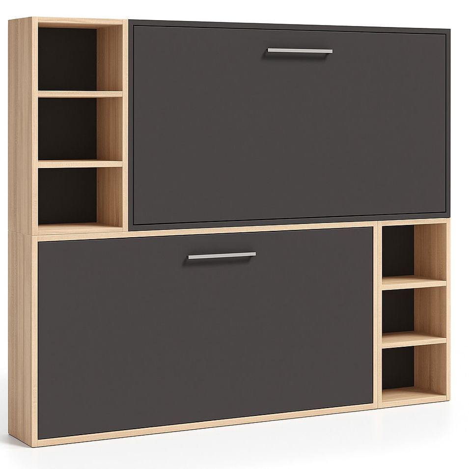 Lit escamotable superposé horizontal avec étagères BINKA - Photo n°1