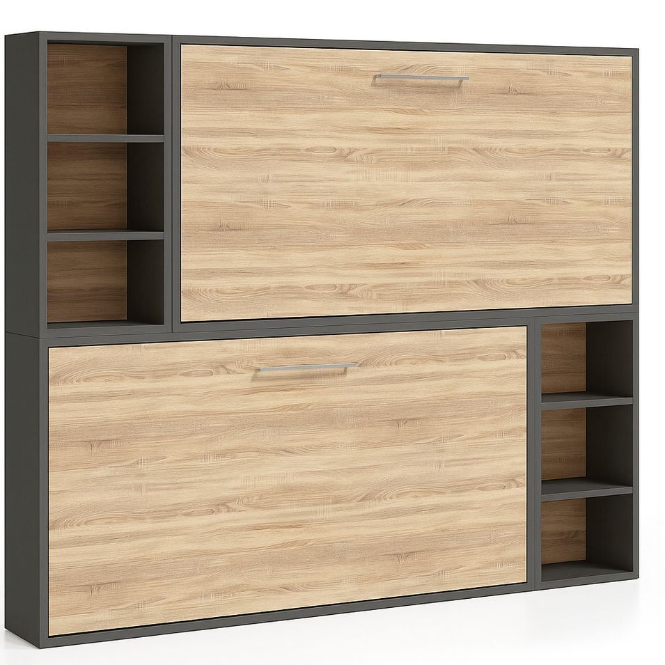 Lit escamotable superposé horizontal avec étagères BINKA - Photo n°1