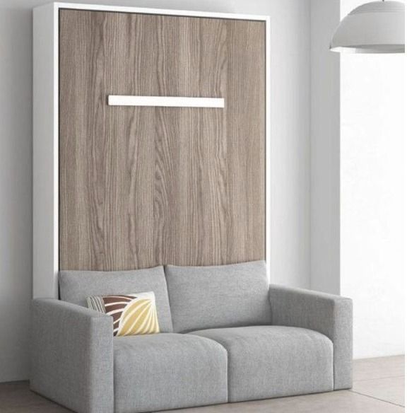 Lit escamotable vertical 140x190 cm avec canapé tissu Kimber - Photo n°1