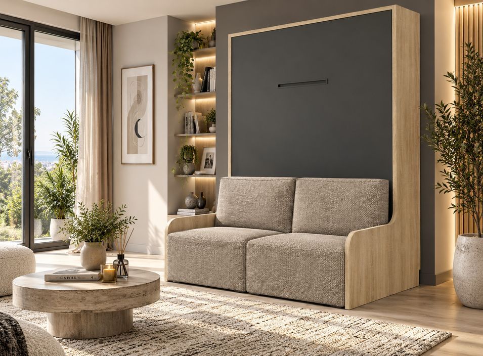 Lit escamotable vertical autoporteur avec banquette KOZZA – Sans fixation murale - Photo n°1