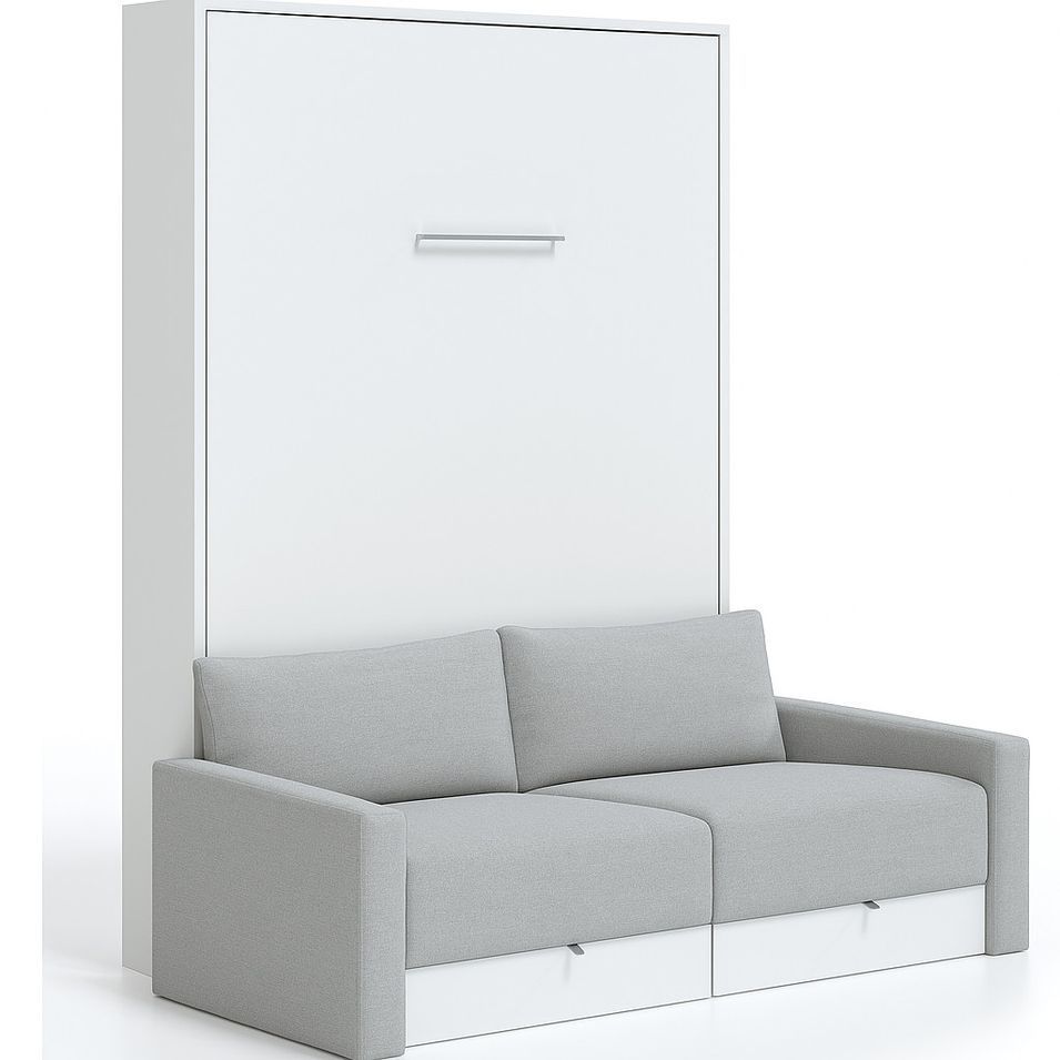 Lit escamotable vertical à tiroirs et canapé tissu VALENCIA - Photo n°1