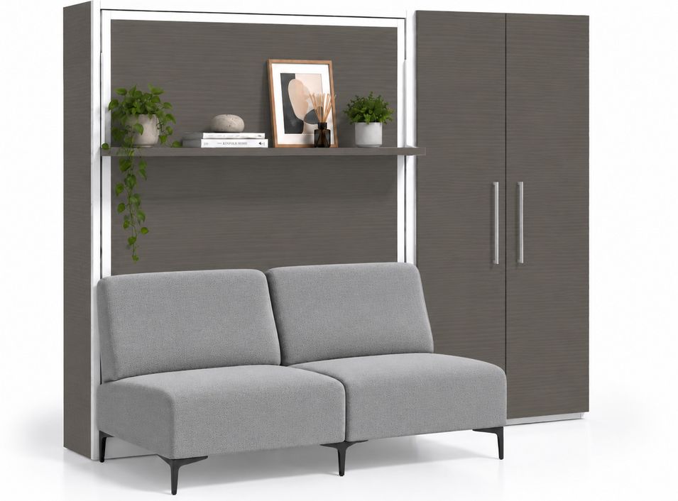 Lit escamotable vertical avec canapé, étagère automatique & armoire de rangement MARKO – Haut de gamme - Photo n°1