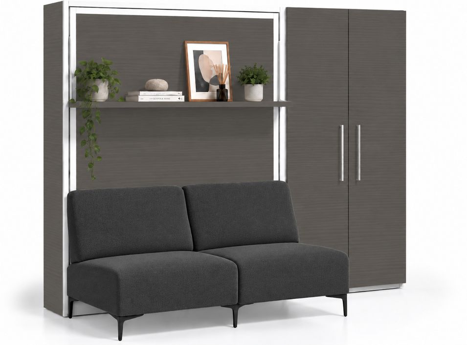Lit escamotable vertical avec canapé, étagère automatique & armoire de rangement MARKO – Haut de gamme - Photo n°1