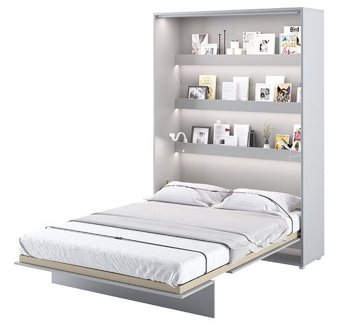 Lit escamotable vertical avec étagères blanc brillant Noby 120x200 cm - Photo n°1