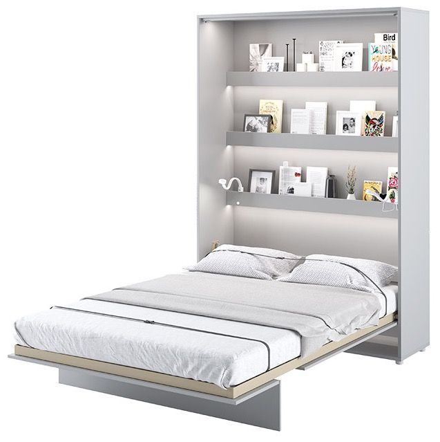 Lit escamotable vertical avec étagères blanc brillant Noby 140x200 cm - Photo n°1