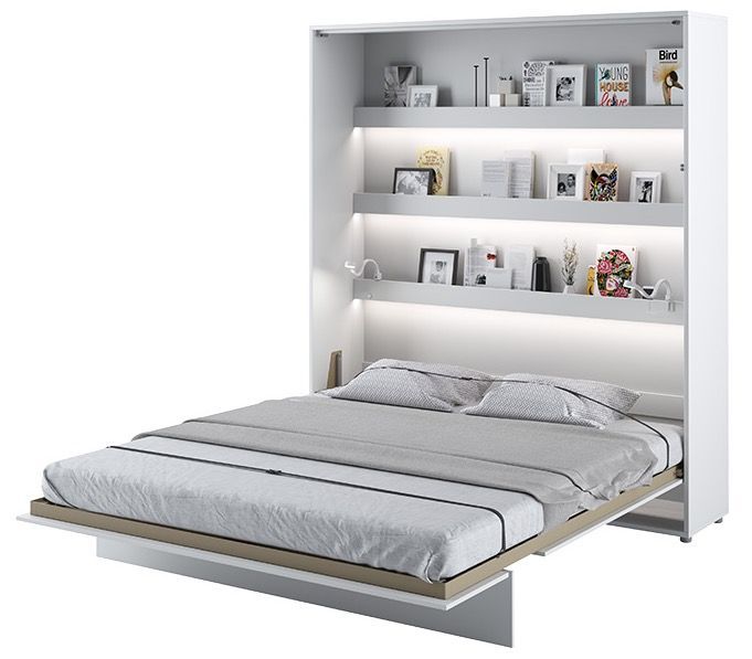 Lit escamotable vertical avec étagères blanc brillant Noby 180x200 cm - Photo n°1