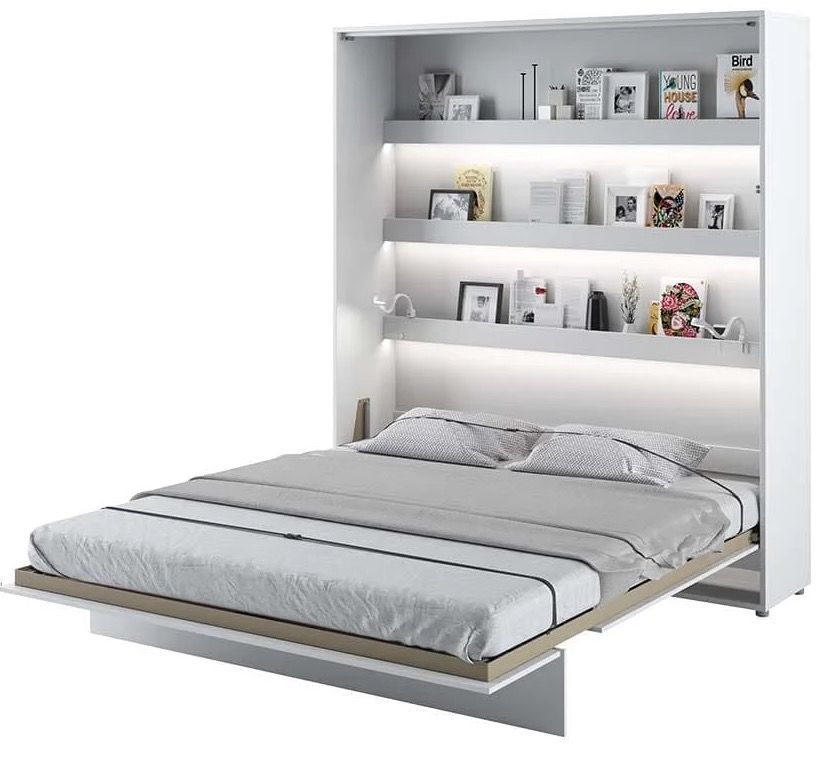 Lit escamotable vertical avec étagères blanc mat Noby 140x200 cm - Photo n°1