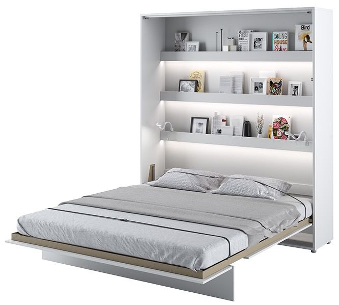 Lit escamotable vertical avec étagères blanc mat Noby 160x200 cm - Photo n°1