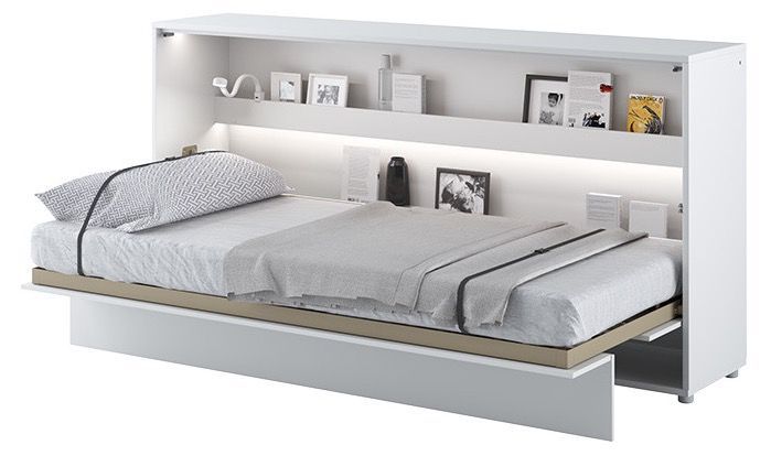 Lit escamotable horizontal avec étagères blanc mat Noby 90x200 cm - Photo n°1