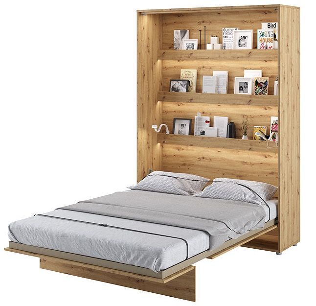 Lit escamotable vertical avec étagères chêne artisan Noby 120x200 cm - Photo n°1