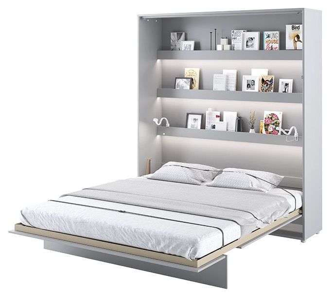 Lit escamotable vertical avec étagères gris mat Noby 160x200 cm - Photo n°1