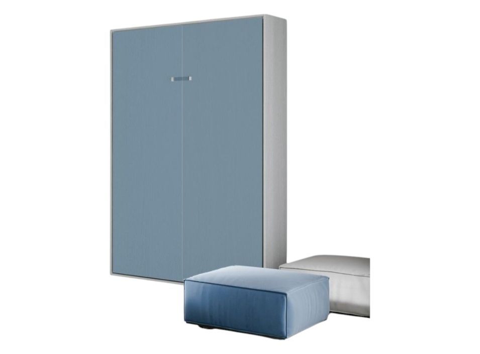 Lit escamotable vertical frêne blanc et porte bleu clair kanto 120x190 cm - Photo n°1