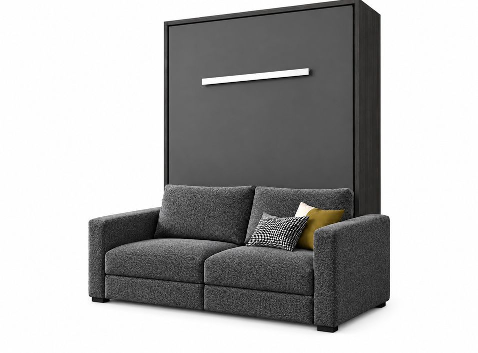 Lit escamotable vertical KIMBER avec canapé tissu intégré – Le salon le jour, un vrai lit la nuit - Photo n°1