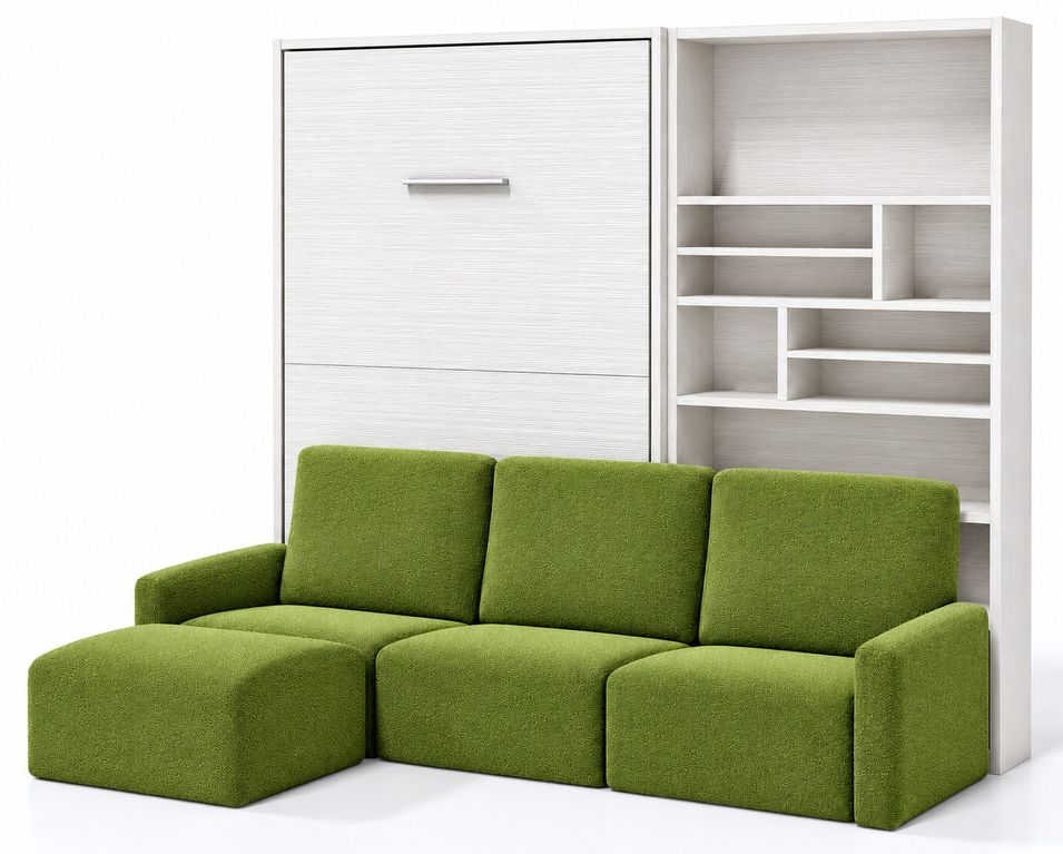 Lit escamotable vertical MARKAL avec bibliothèque et canapé d'angle réversible – Sommier inclus - Photo n°1