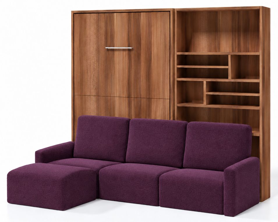 Lit escamotable vertical MARKAL avec bibliothèque et canapé d'angle réversible – Sommier inclus - Photo n°1