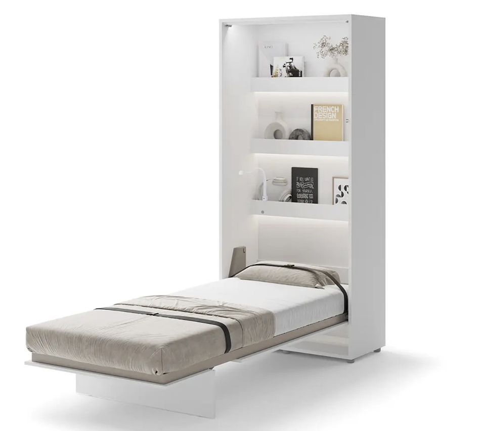 Lit escamotables avec étagères NOBY - Sommier à lattes en bois - Photo n°1