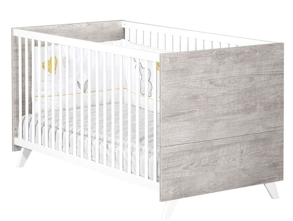 Lit évolutif 70x140 cm bois laqué blanc et gris Scandi - Photo n°1