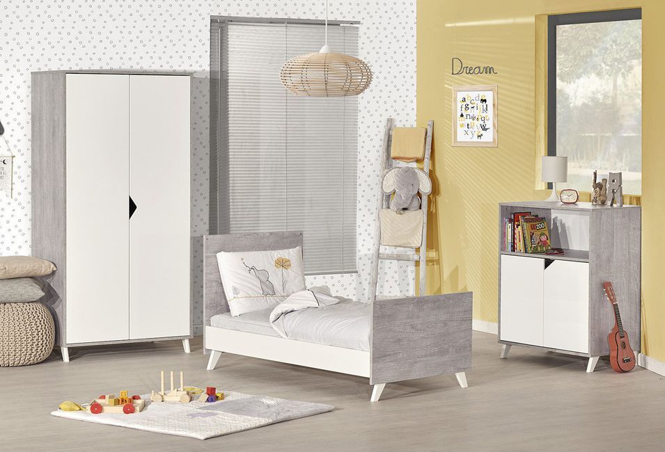 Lit évolutif 70x140 cm bois laqué blanc et gris Scandi - Photo n°4