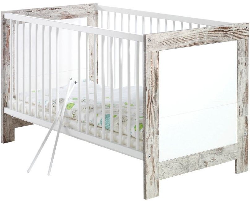 Lit évolutif à barreaux bois massif élimé et blanc Nordic Chic 70 - Photo n°1