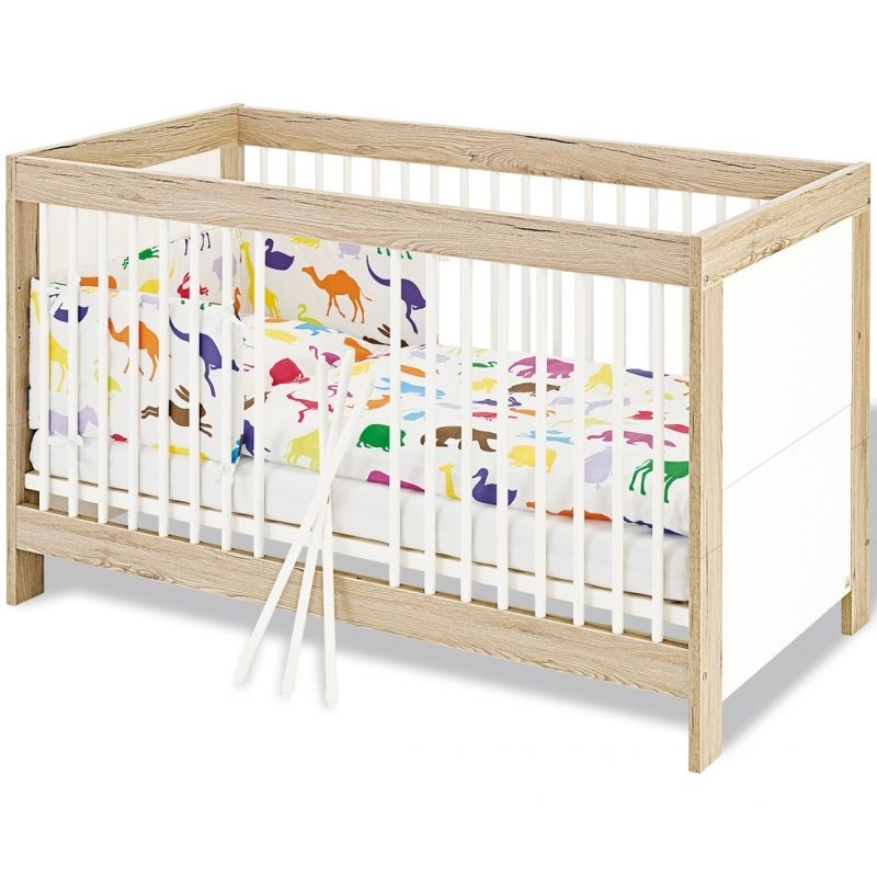 Lit évolutif à barreaux Chêne massif naturel et blanc Candéo - Photo n°1